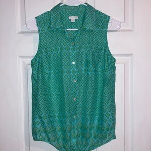 Women’s J.Jill Turquoise & Green Sleeveless Geometric Pattern Top XS